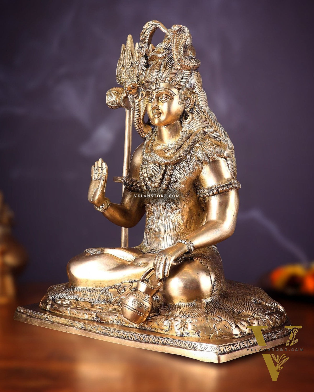Pure Brass Lord Shiva Smiling Idol with Open Eyes 15"
