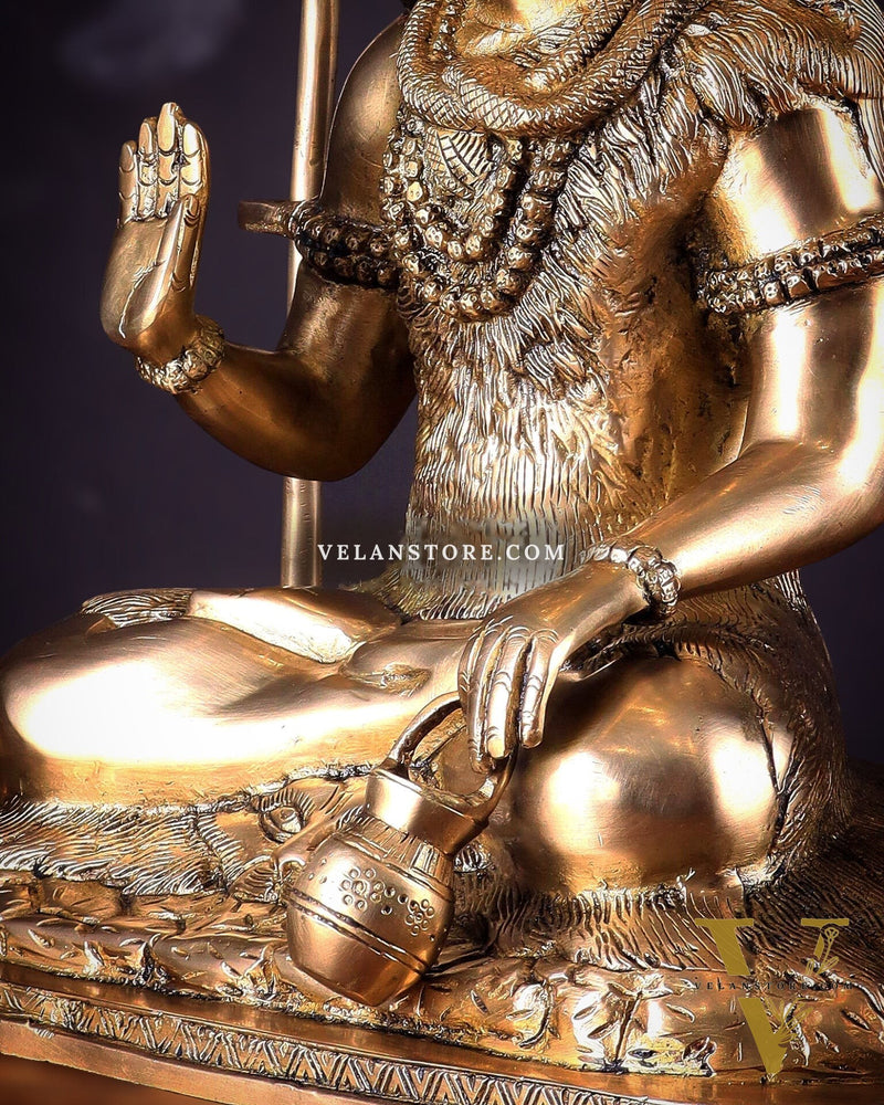 Pure Brass Lord Shiva Smiling Idol with Open Eyes 15"
