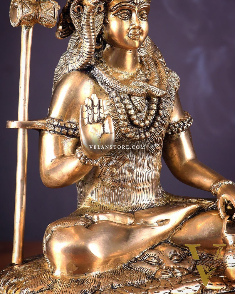 Pure Brass Lord Shiva Smiling Idol with Open Eyes 15"