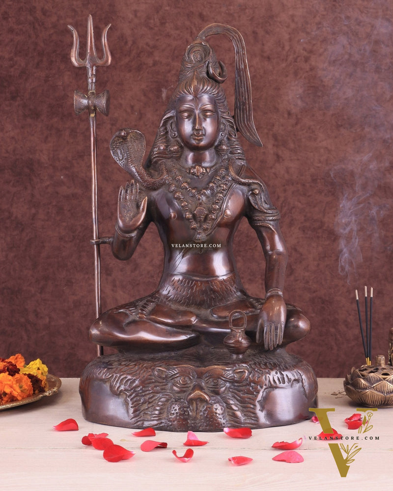 Pure Brass Lord Shiva Statue - 18" brown tone