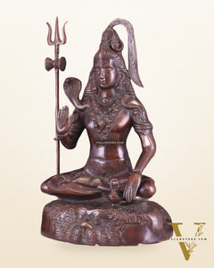 Pure Brass Lord Shiva Statue - 18" brown tone