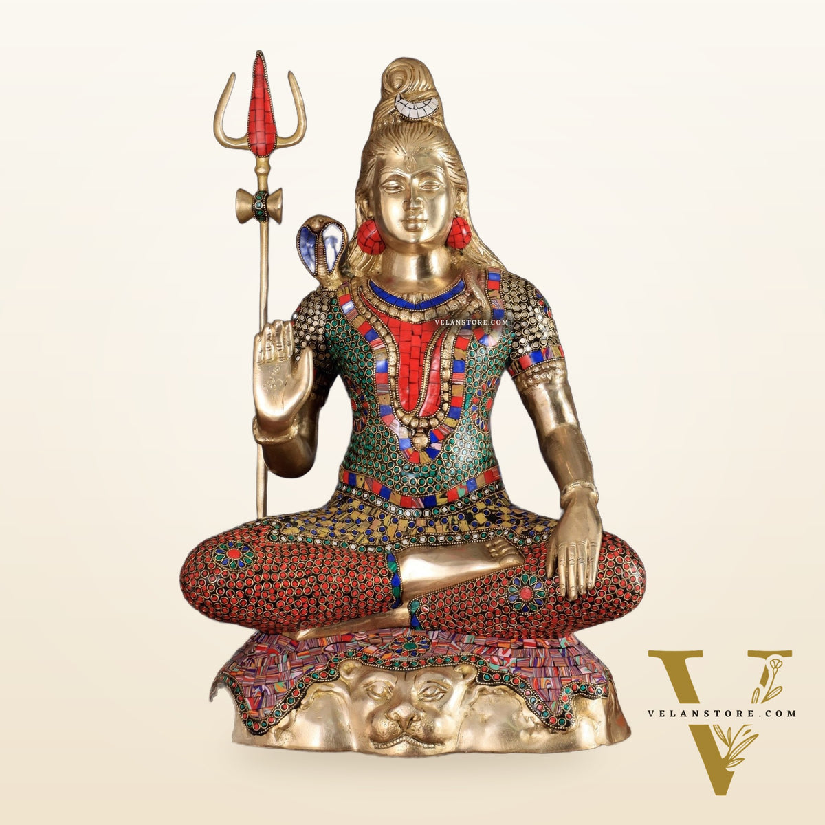 Pure Brass Lord Shiva Statue - 23" Meenakari