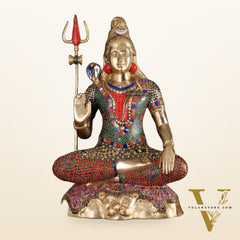 Pure Brass Lord Shiva Statue - 23" Meenakari