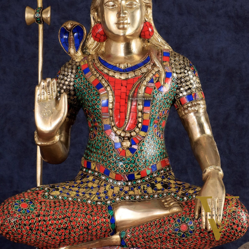 Pure Brass Lord Shiva Statue - 23" Meenakari