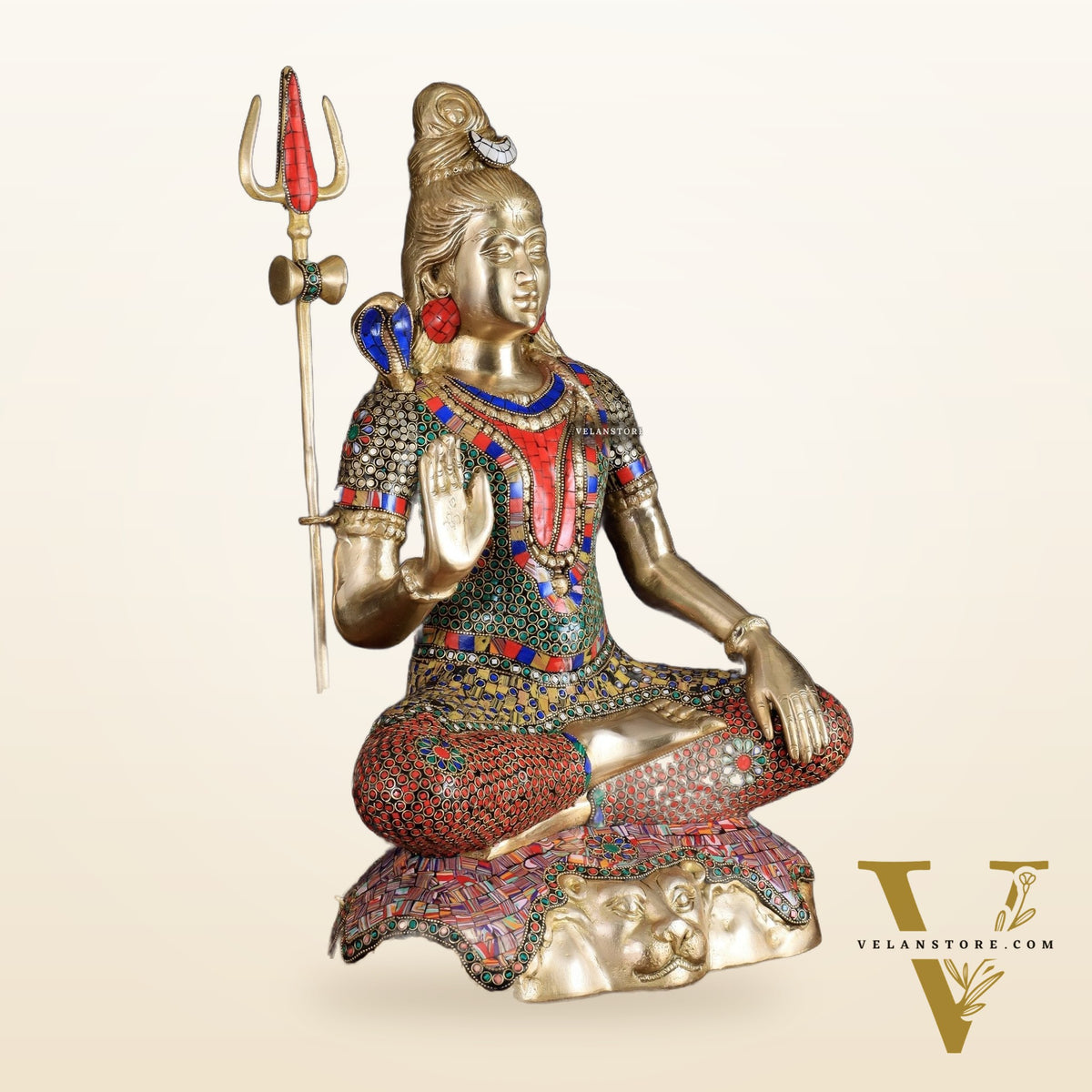 Pure Brass Lord Shiva Statue - 23" Meenakari