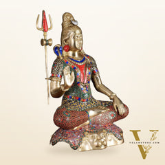 Pure Brass Lord Shiva Statue - 23" Meenakari
