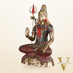 Pure Brass Lord Shiva Statue - 23" Meenakari