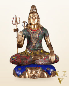 Pure Brass Lord Shiva Statue - 23" stonework
