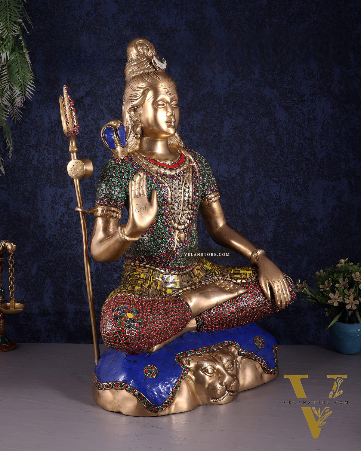Pure Brass Lord Shiva Statue - 23" stonework