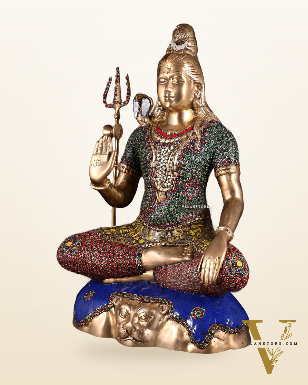 Pure Brass Lord Shiva Statue - 23" stonework
