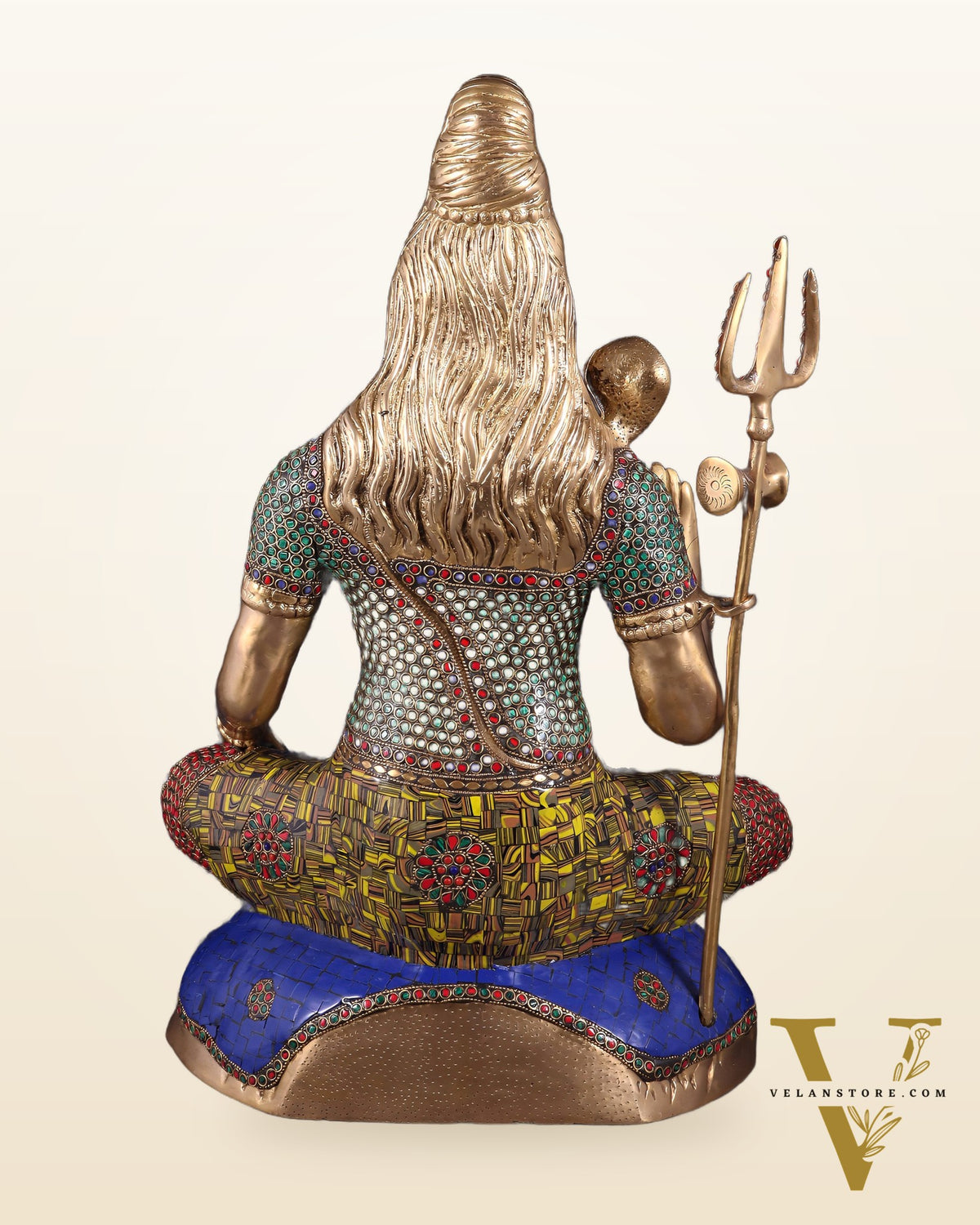 Pure Brass Lord Shiva Statue - 23" stonework