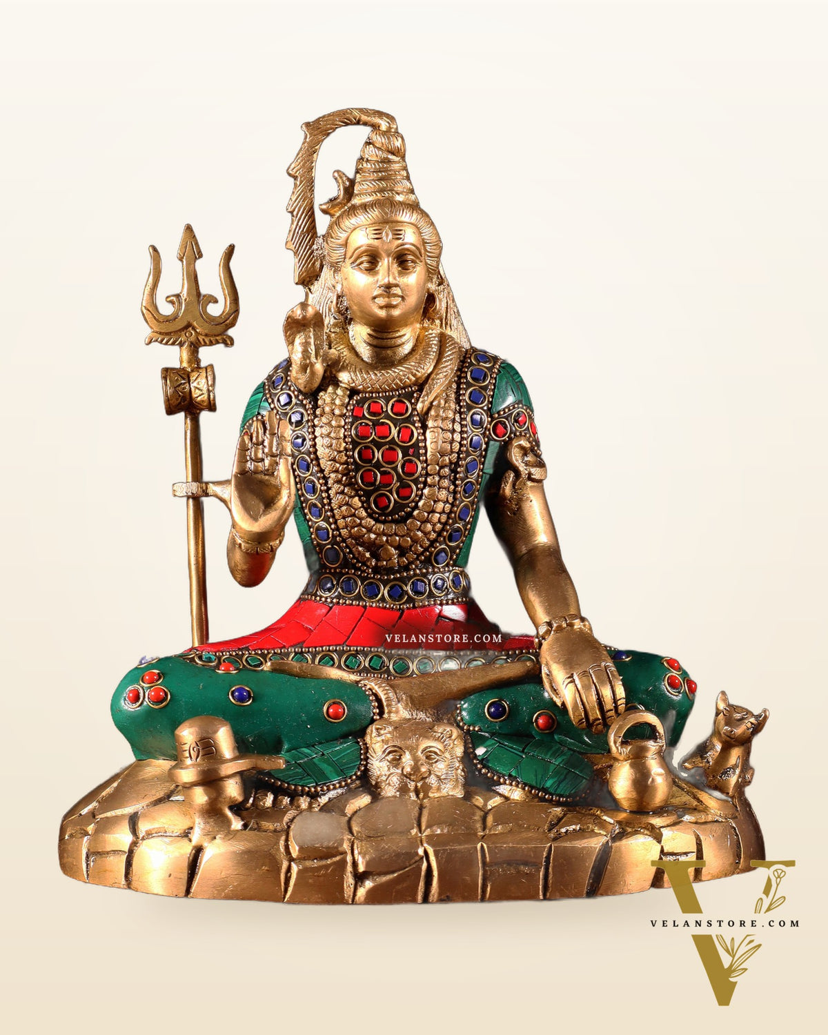 Pure Brass Lord Shiva Statue | 9 Inch meenakari Stonework
