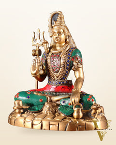 Pure Brass Lord Shiva Statue | 9 Inch meenakari Stonework