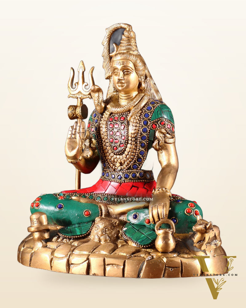 Pure Brass Lord Shiva Statue | 9 Inch meenakari Stonework