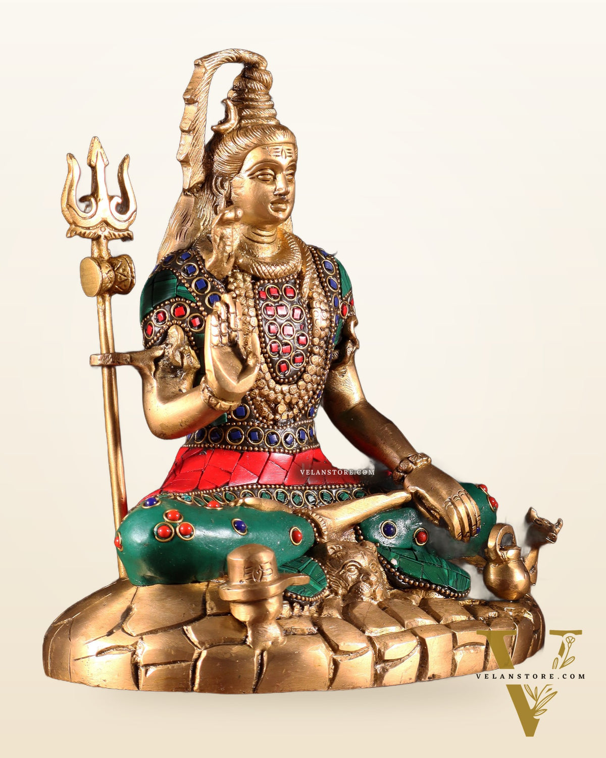 Pure Brass Lord Shiva Statue | 9 Inch meenakari Stonework