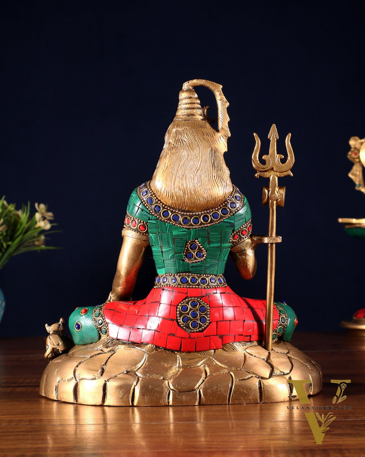 Pure Brass Lord Shiva Statue | 9 Inch meenakari Stonework