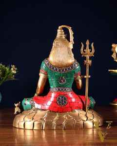 Pure Brass Lord Shiva Statue | 9 Inch meenakari Stonework