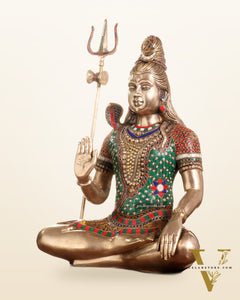 Pure Brass Lord Shiva Statue – Mahadev Idol in Blessing Posture 20"