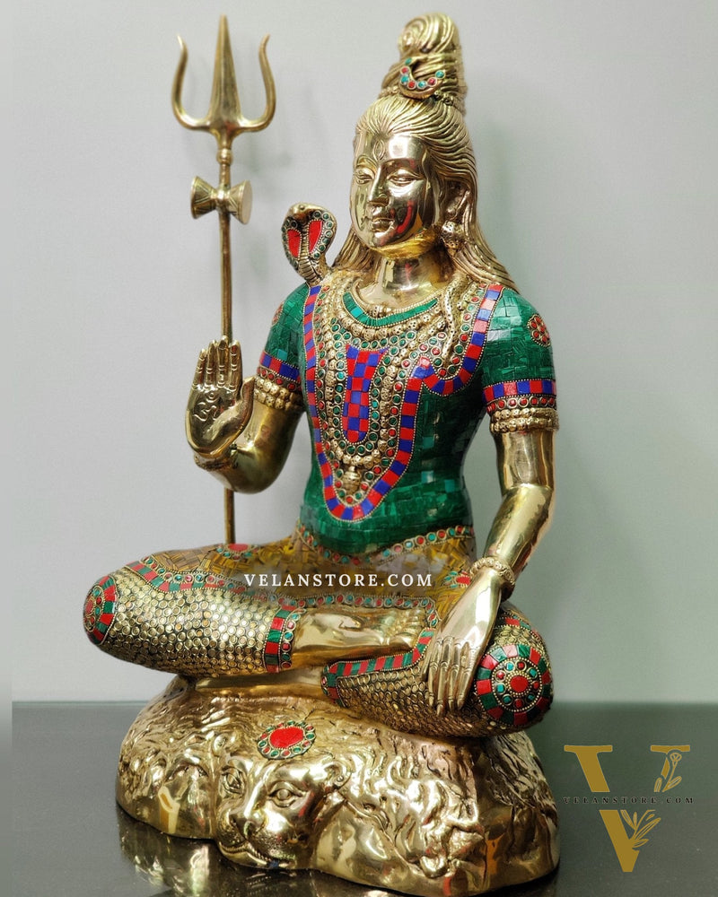 Pure Brass Lord Shiva Statue - meenakari | 22.5 Inch Height