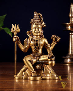 Pure Brass Lord Shiva Statue with Four Arms – Intricately Detailed 8 inch