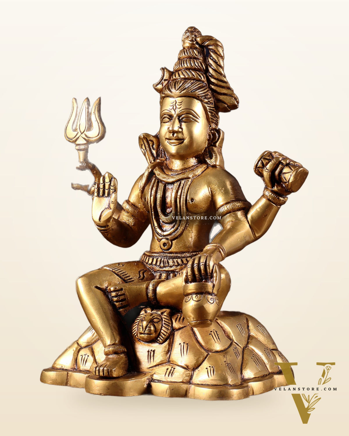 Pure Brass Lord Shiva Statue with Four Arms – Intricately Detailed 8 inch