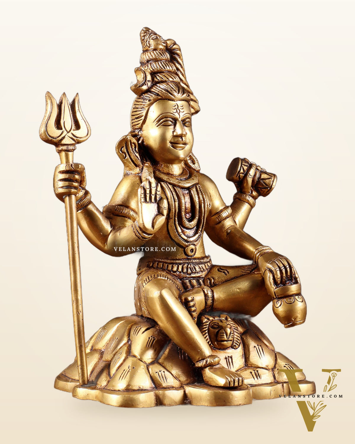 Pure Brass Lord Shiva Statue with Four Arms – Intricately Detailed 8 inch