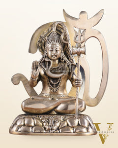 Pure Brass Lord Shiva Statue with Om Aura – 11.5" x 9.5" x 5.5"