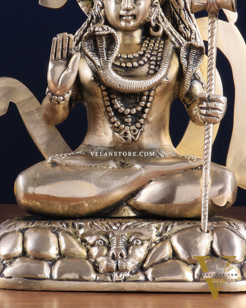 Pure Brass Lord Shiva Statue with Om Aura – 11.5" x 9.5" x 5.5"