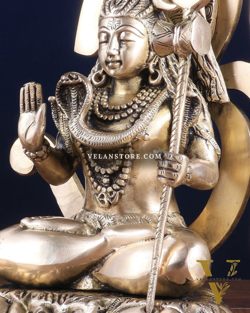 Pure Brass Lord Shiva Statue with Om Aura – 11.5" x 9.5" x 5.5"