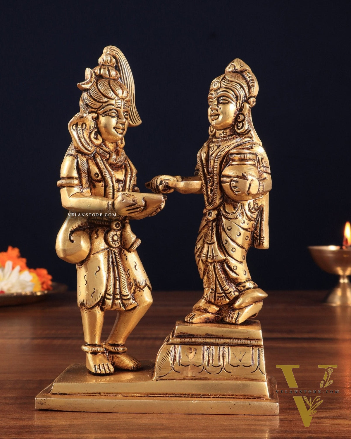 Pure Brass Lord Shiva with Annapurna Devi – 5.5" x 3.5" x 1.4" | Auspicious for Kitchen & Pooja Room