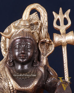 Pure Brass Lord Shiva with Nandi & Shiv Ling Statue – Black Finish, 10 Inch