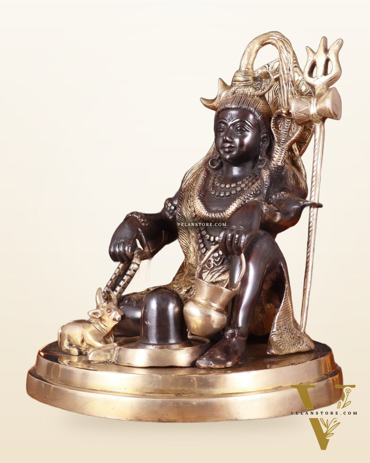 Pure Brass Lord Shiva with Nandi & Shiv Ling Statue – Black Finish, 10 Inch