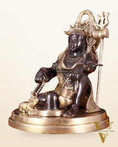 Pure Brass Lord Shiva with Nandi & Shiv Ling Statue – Black Finish, 10 Inch