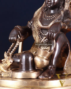 Pure Brass Lord Shiva with Nandi & Shiv Ling Statue – Black Finish, 10 Inch