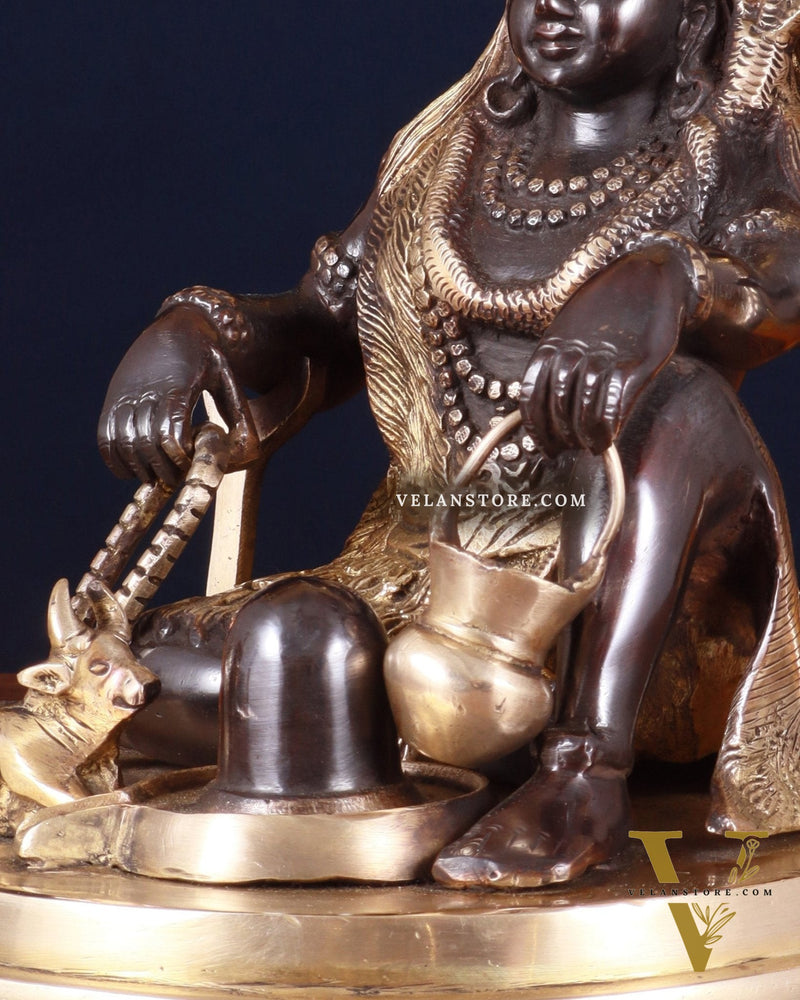 Pure Brass Lord Shiva with Nandi & Shiv Ling Statue – Black Finish, 10 Inch