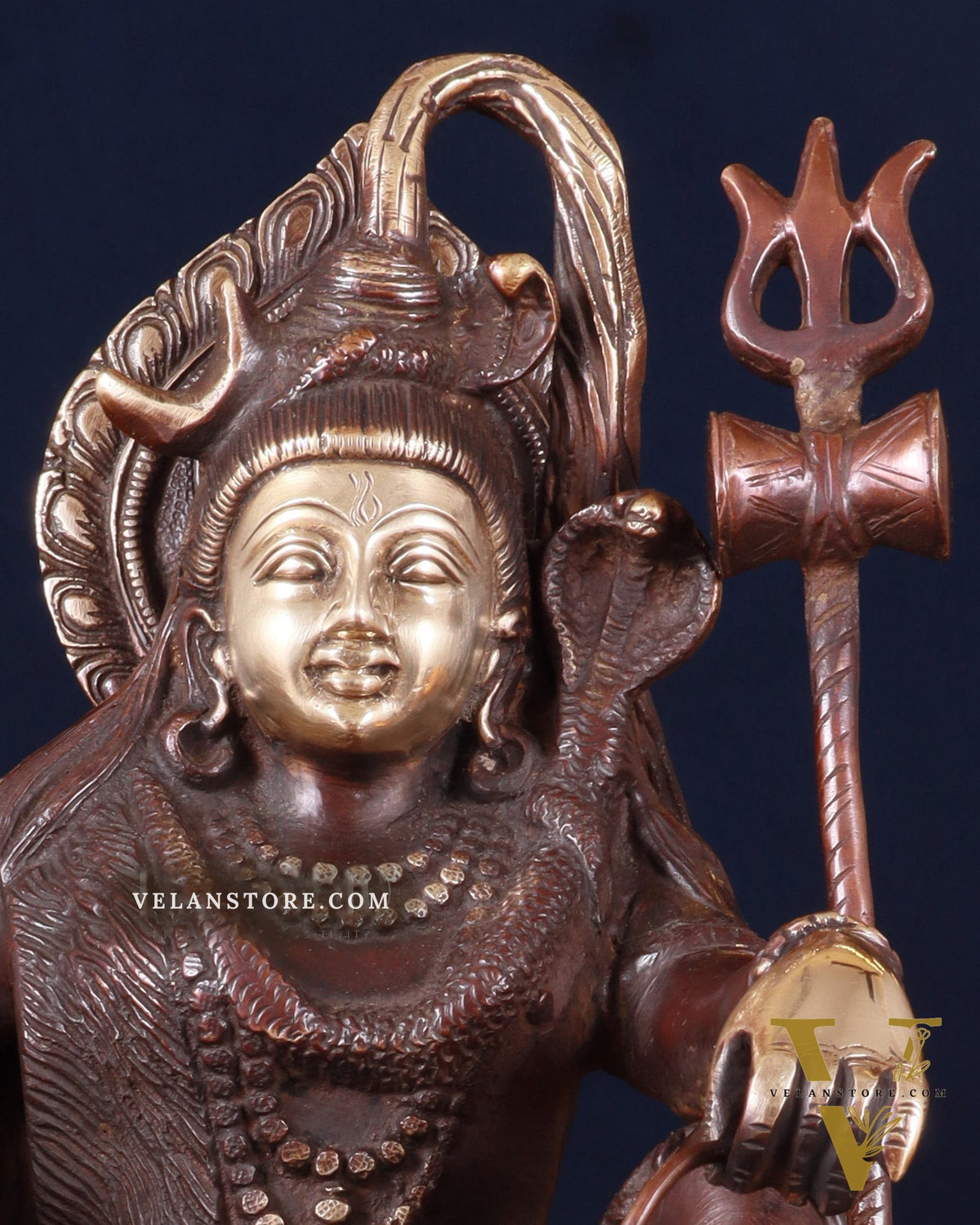 Pure Brass Lord Shiva with Nandi & Shiv Ling Statue – Brown Gold Finish, 10 Inch