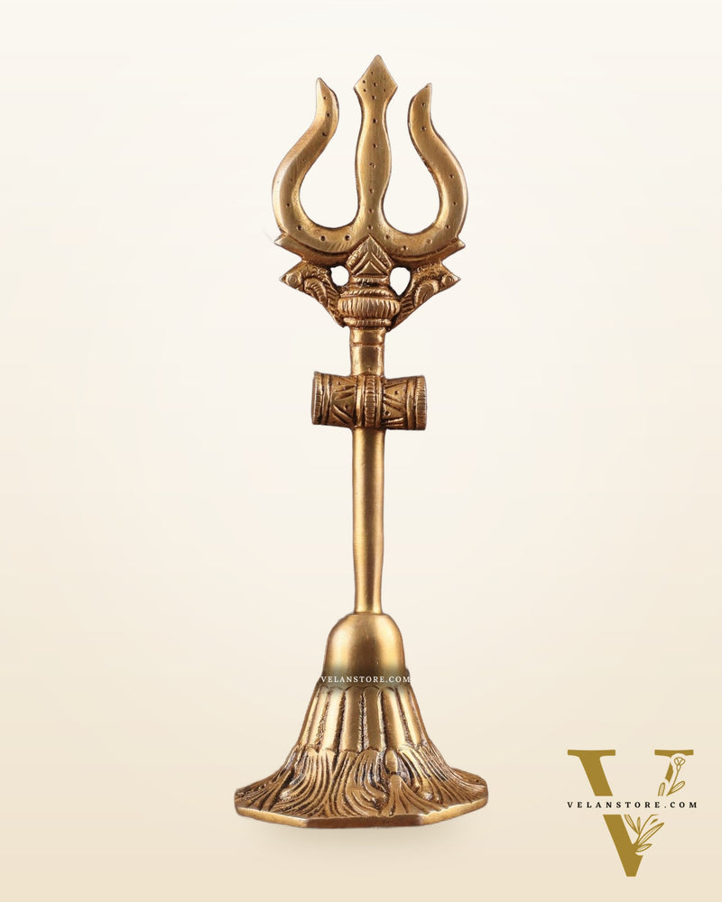 Pure Brass Lord Shiva's Trishul Statue – 11" Standing Table Decor