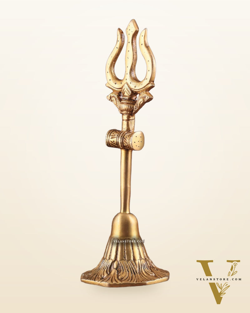 Pure Brass Lord Shiva's Trishul Statue – 11" Standing Table Decor