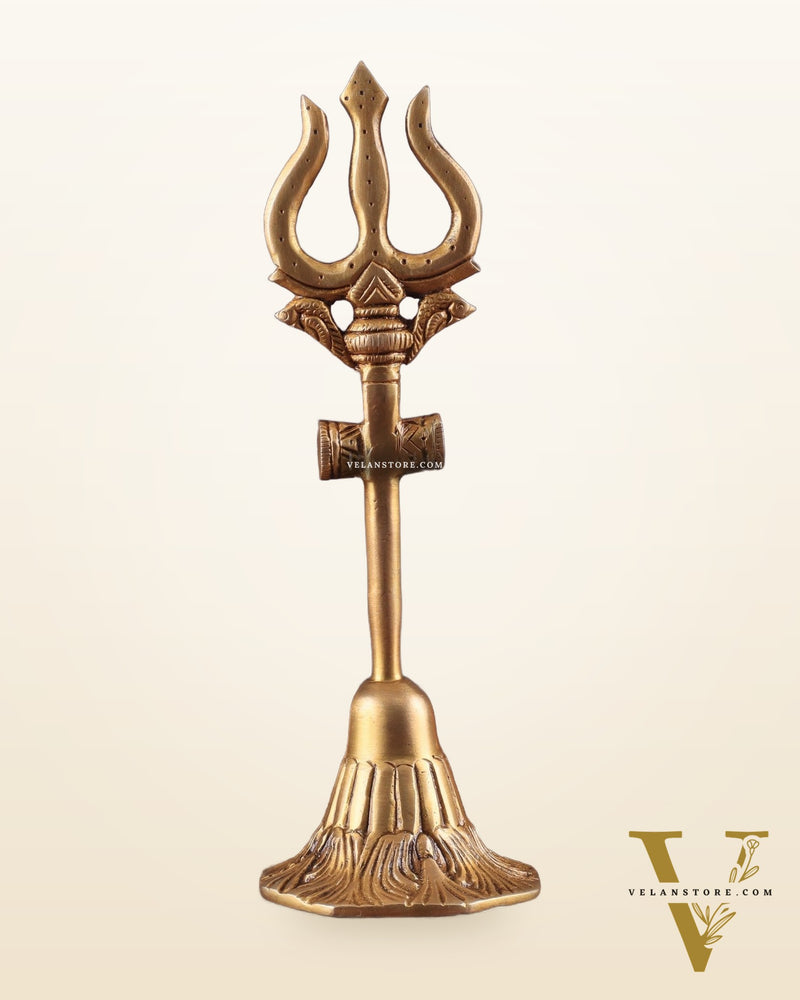 Pure Brass Lord Shiva's Trishul Statue – 11" Standing Table Decor