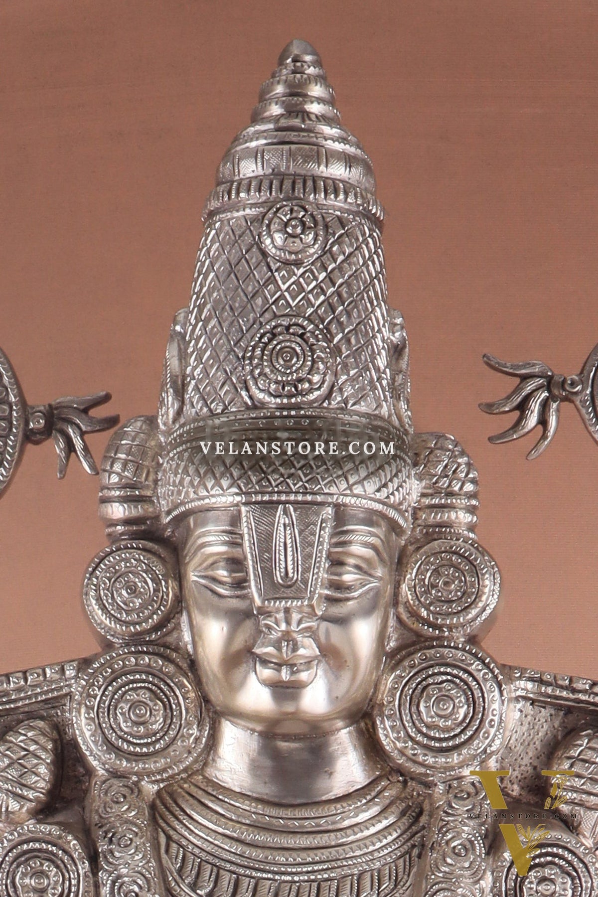 Pure Brass Lord Tirupati Balaji silver plated Statue with Goddess Padmavathi Engraved - 34.5 Inch