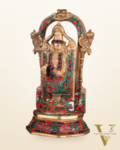 Pure Brass Lord Tirupati Balaji Statue | Height: 12 inch floral stonework