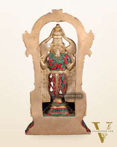 Pure Brass Lord Tirupati Balaji Statue | Height: 12 inch floral stonework