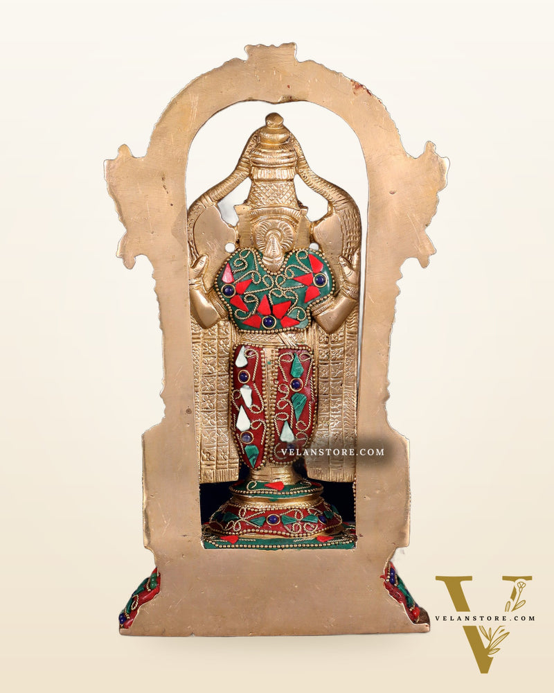 Pure Brass Lord Tirupati Balaji Statue | Height: 12 inch floral stonework