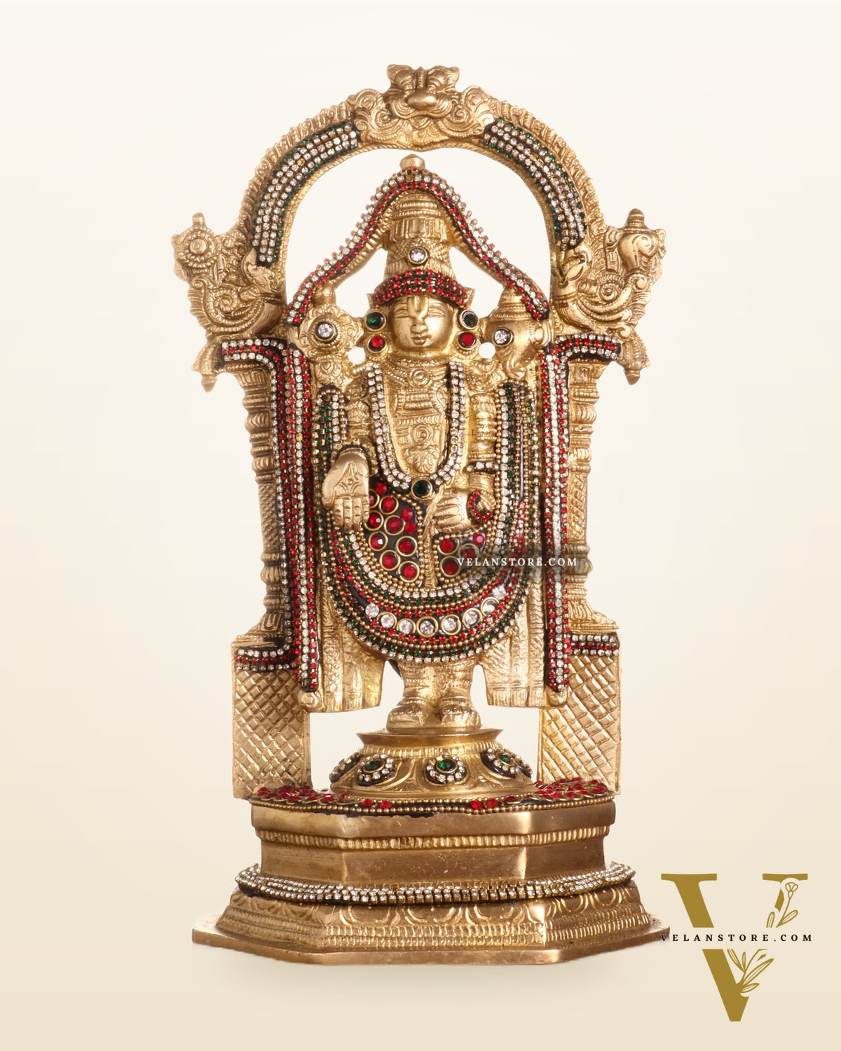 Pure Brass Lord Tirupati Balaji Statue | Height: 12 inch jewellers stonework