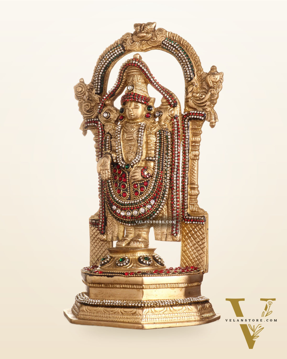 Pure Brass Lord Tirupati Balaji Statue | Height: 12 inch jewellers stonework