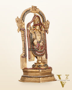 Pure Brass Lord Tirupati Balaji Statue | Height: 12 inch jewellers stonework