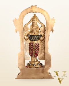 Pure Brass Lord Tirupati Balaji Statue | Height: 12 inch jewellers stonework