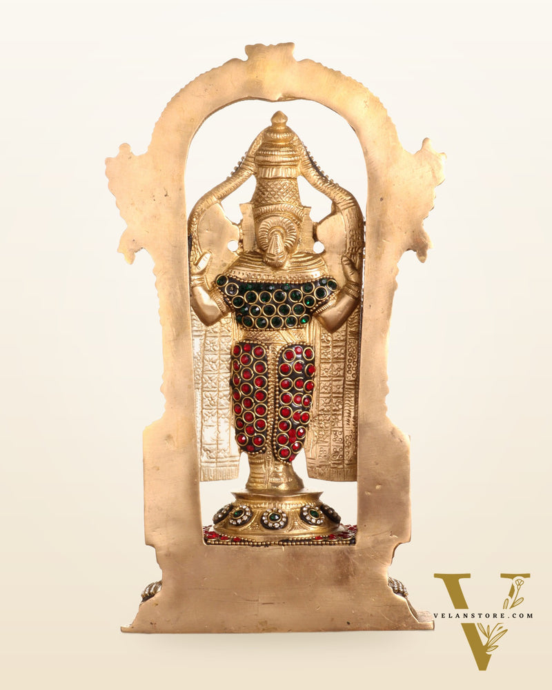 Pure Brass Lord Tirupati Balaji Statue | Height: 12 inch jewellers stonework