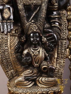 Pure Brass Lord Tirupati Balaji Statue with Goddess Padmavathi Engraved - 34.5 Inch