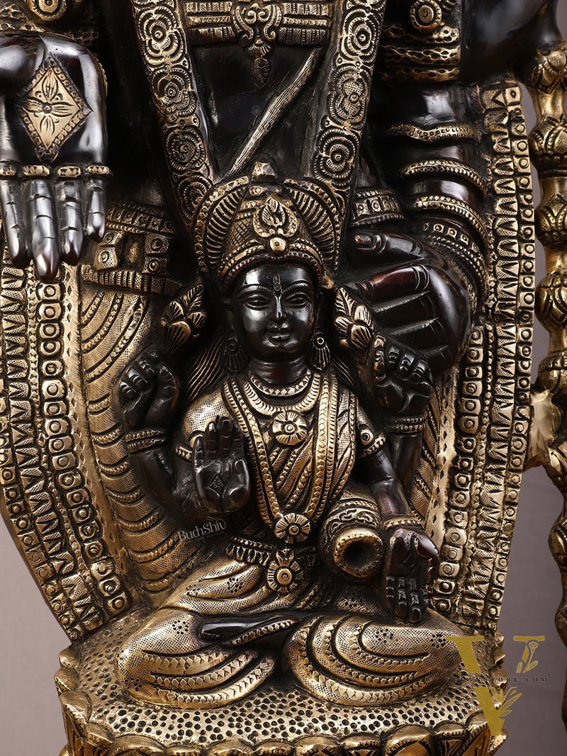 Pure Brass Lord Tirupati Balaji Statue with Goddess Padmavathi Engraved - 34.5 Inch